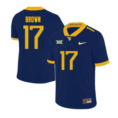 Men's West Virginia Mountaineers NCAA #17 Sam Brown Navy Authentic Nike Stitched College Football Jersey ME15F50RD